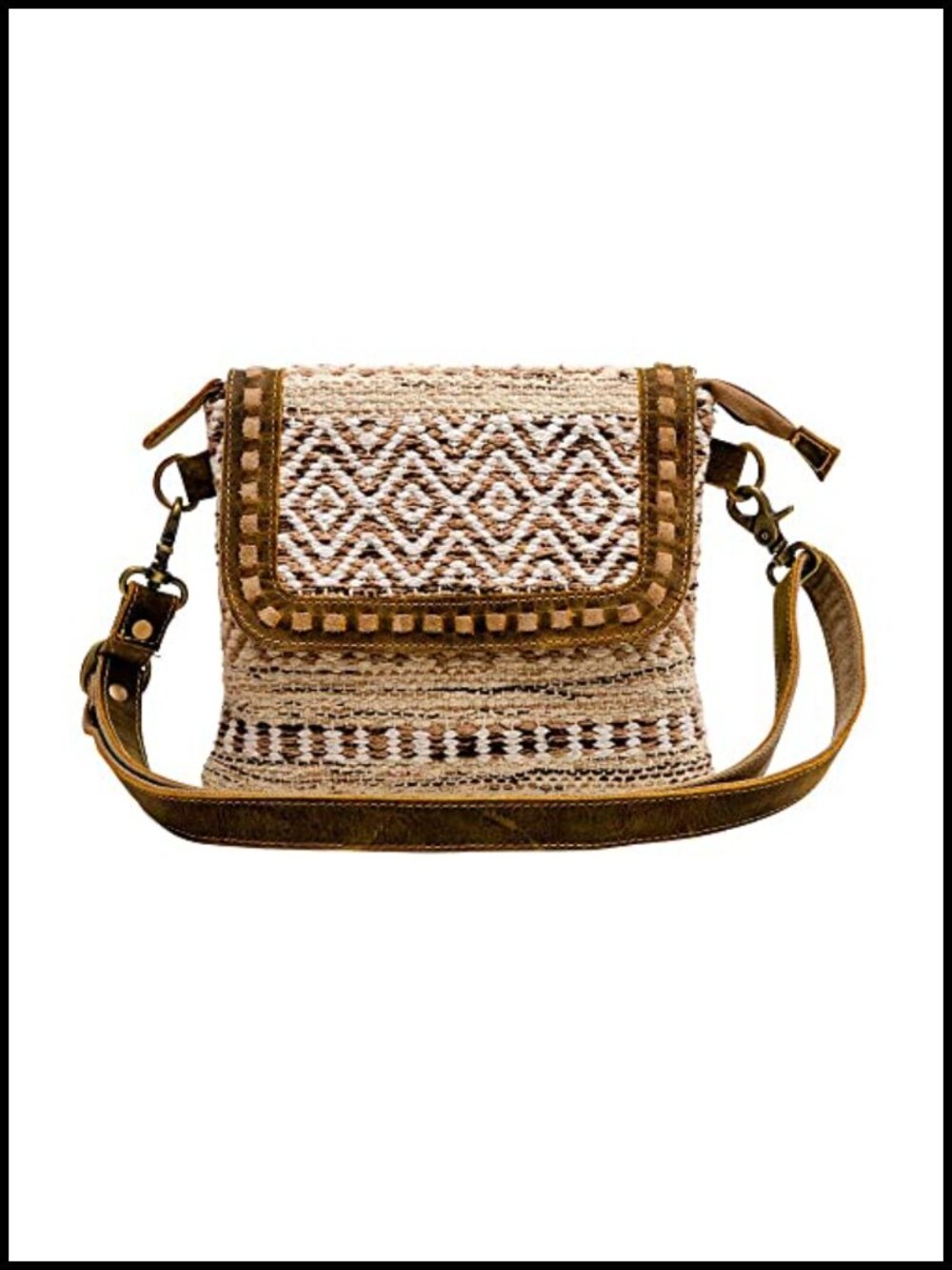 Boho Aztec Canvas Crossbody Bag w/ Buffalo Leather Accents